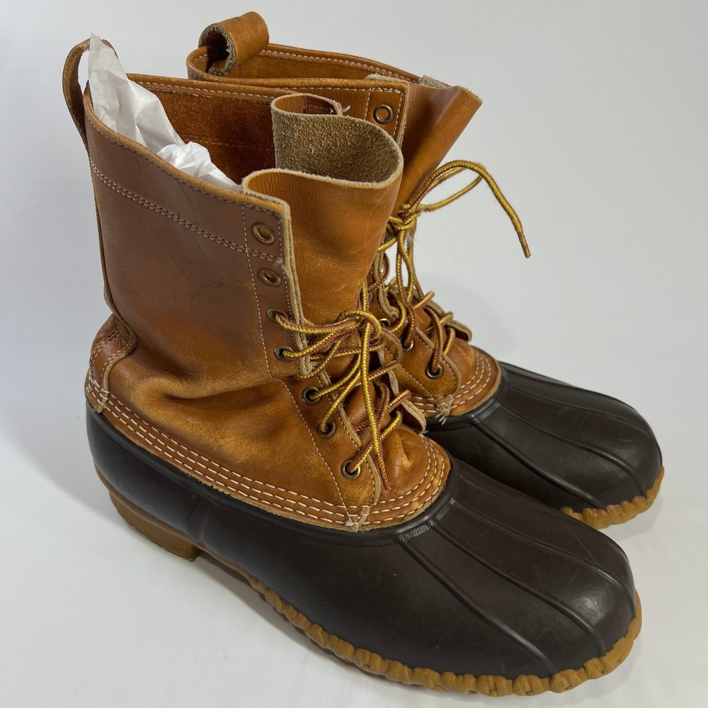 Vintage L.L. Bean Bean‎ Boots Duck Boots Mens 11 Brown Leather Rubber USA Made